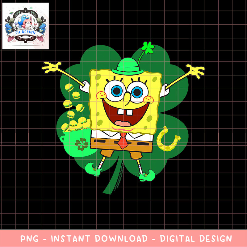 SpongeBob SquarePants St. Patrick_s Day Four Leaf Clover png, digital download, instant .png