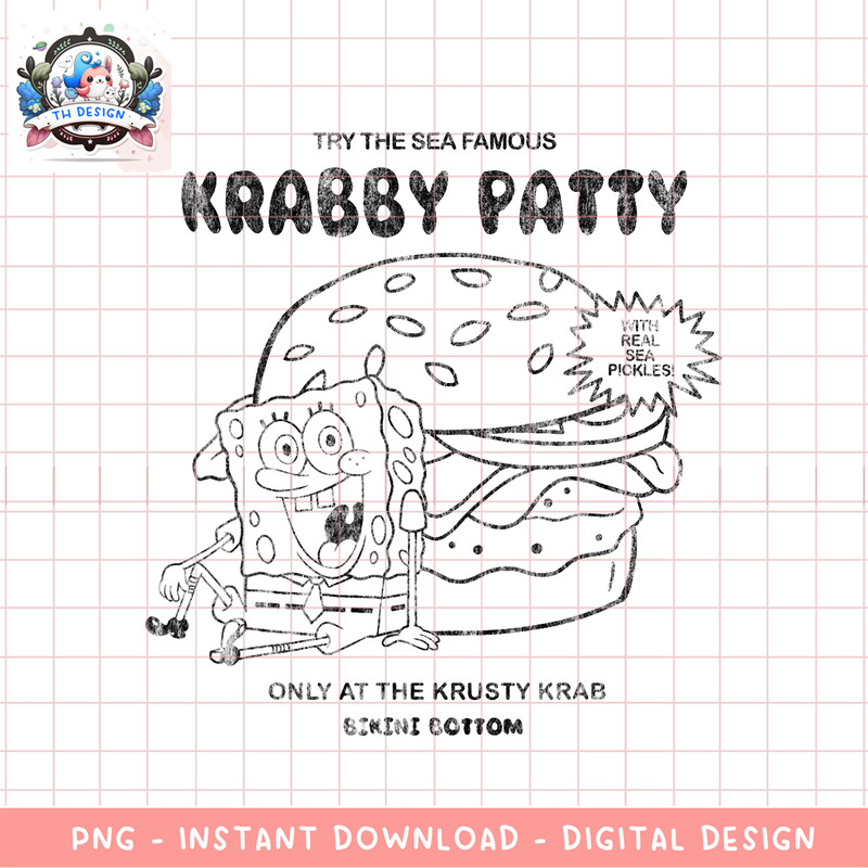 SpongeBob SquarePants Try The Sea Famous Krabby Patty png, digital download, instant .png