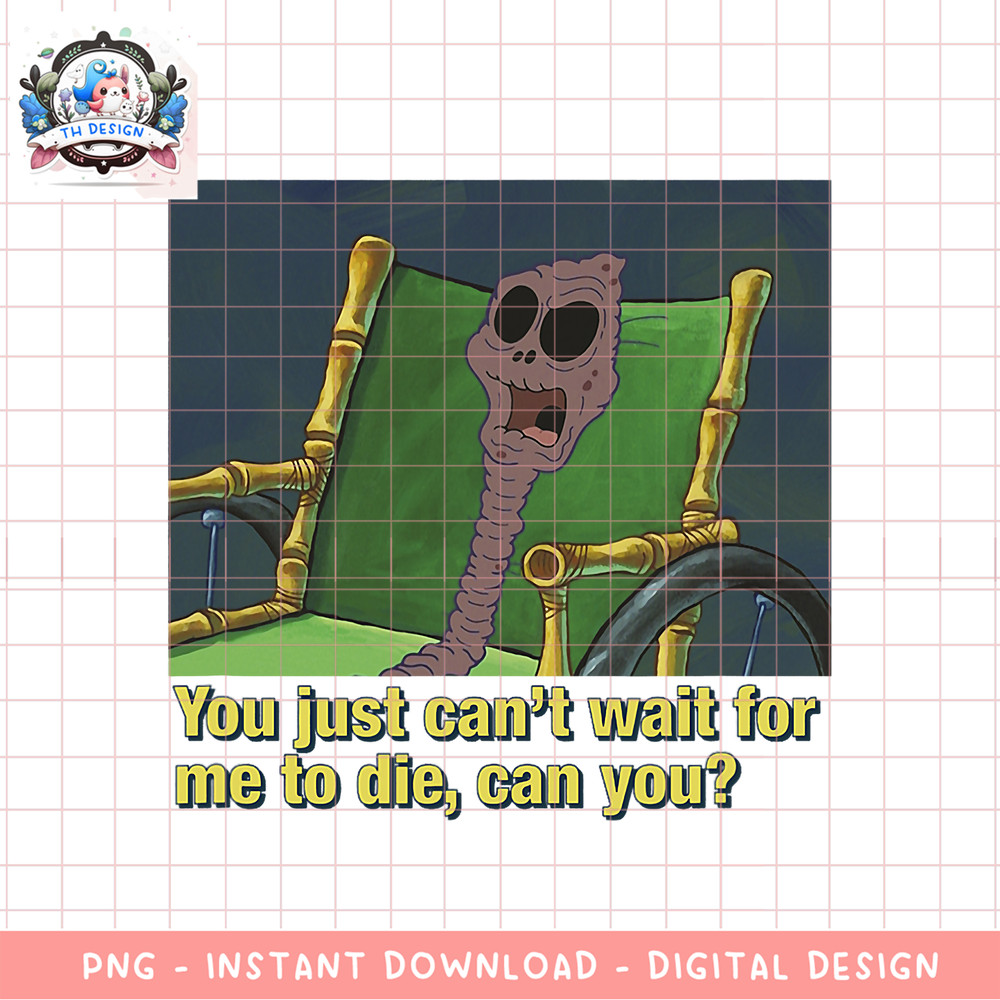 SpongeBob SquarePants Wait to Die Skeleton in Wheelchair png, digital download, instant .png