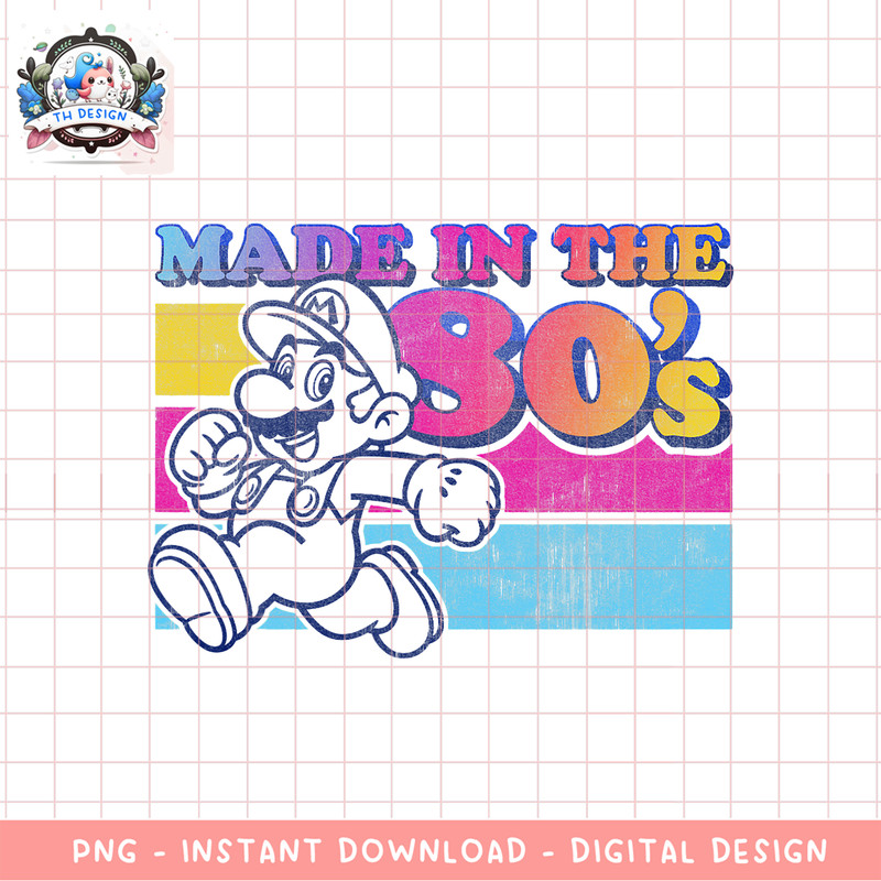 Super Mario Made In The 80_s Retro Gradient Color Fade png, digital download, instant .png