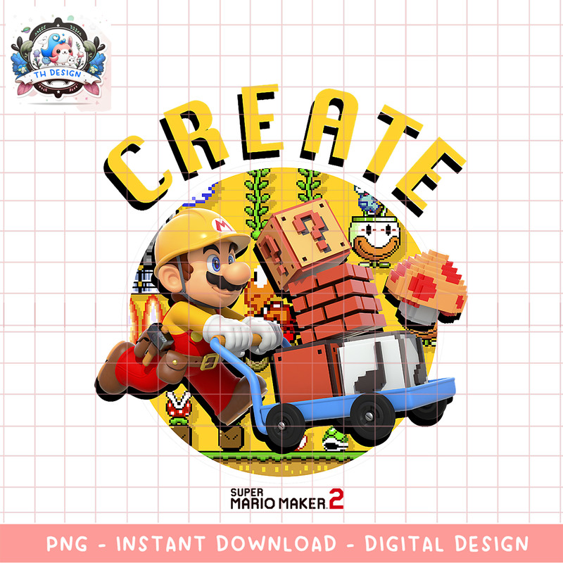Super Mario Maker 2 Create Mario Gathering Circle Portrait png, digital download, instant .png