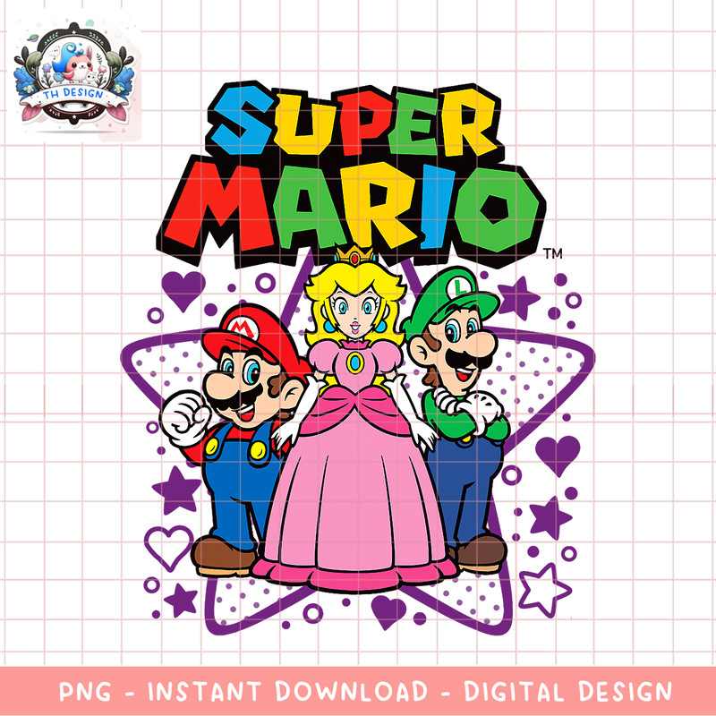 Super Mario Peach Luigi Trio Stars And Hearts png, digital download, instant .png