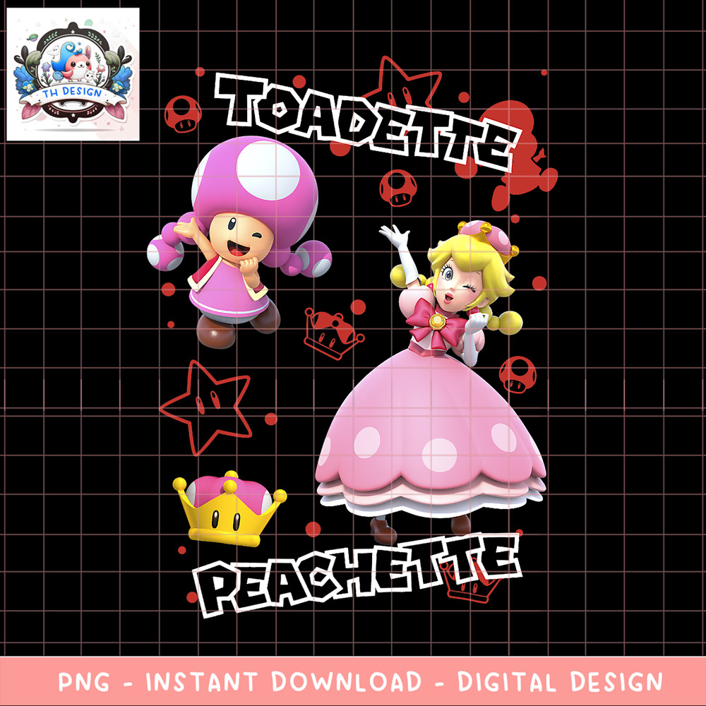 Super Mario Peachette And Toadette Symbol Collage Portrait png, digital download, instant .png