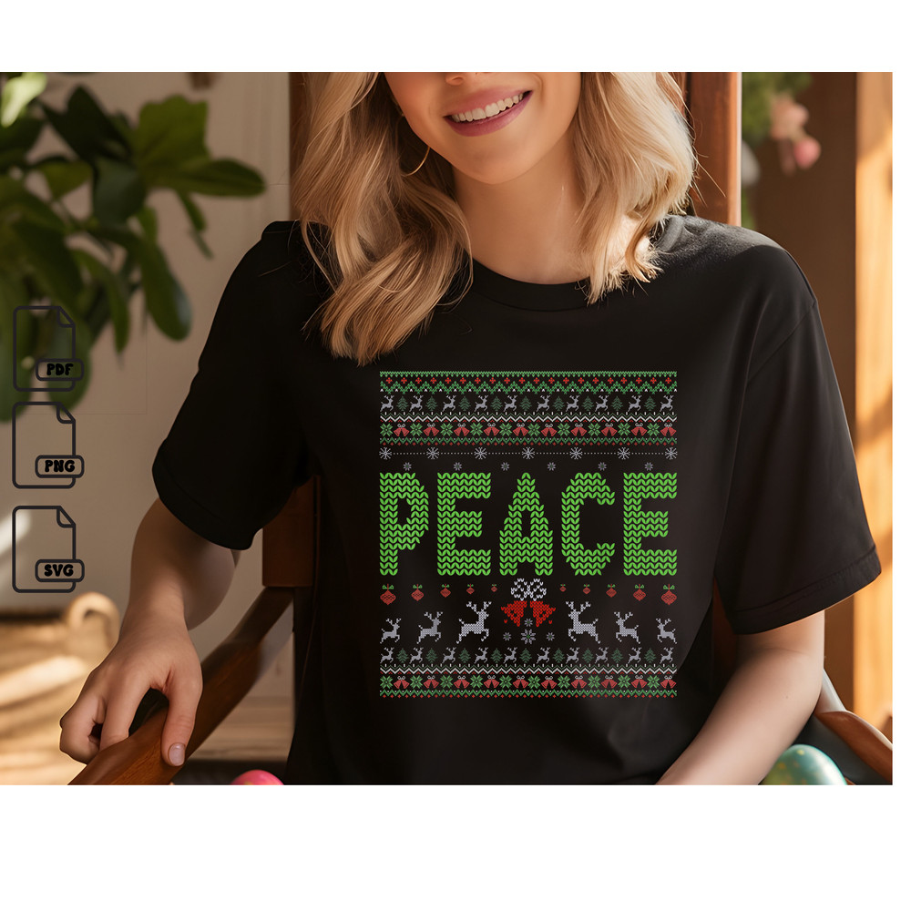 Come In Peace Im Peace Matching Ugly Christmas Sweater SVG PNG PDF Instant Download 0