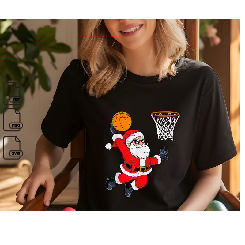 Santa Dunking Basketball Christmas Xmas Mens Boys Kids SVG PNG PDF Instant Download 0