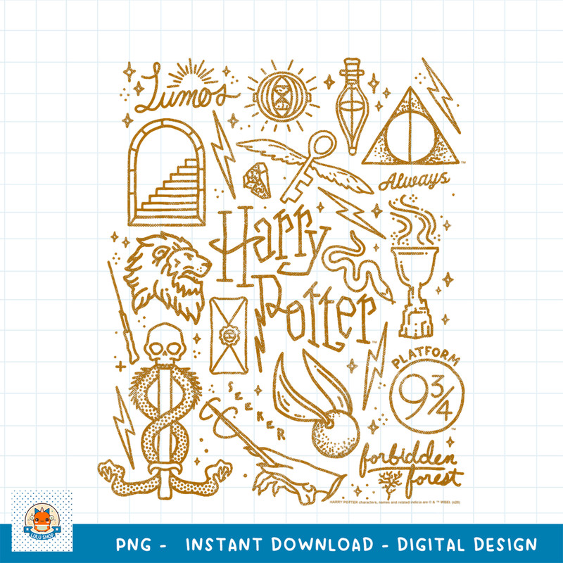 Kids Harry Potter Line Art Iconic Elements Icon Collage Youth png, digital download .jpg