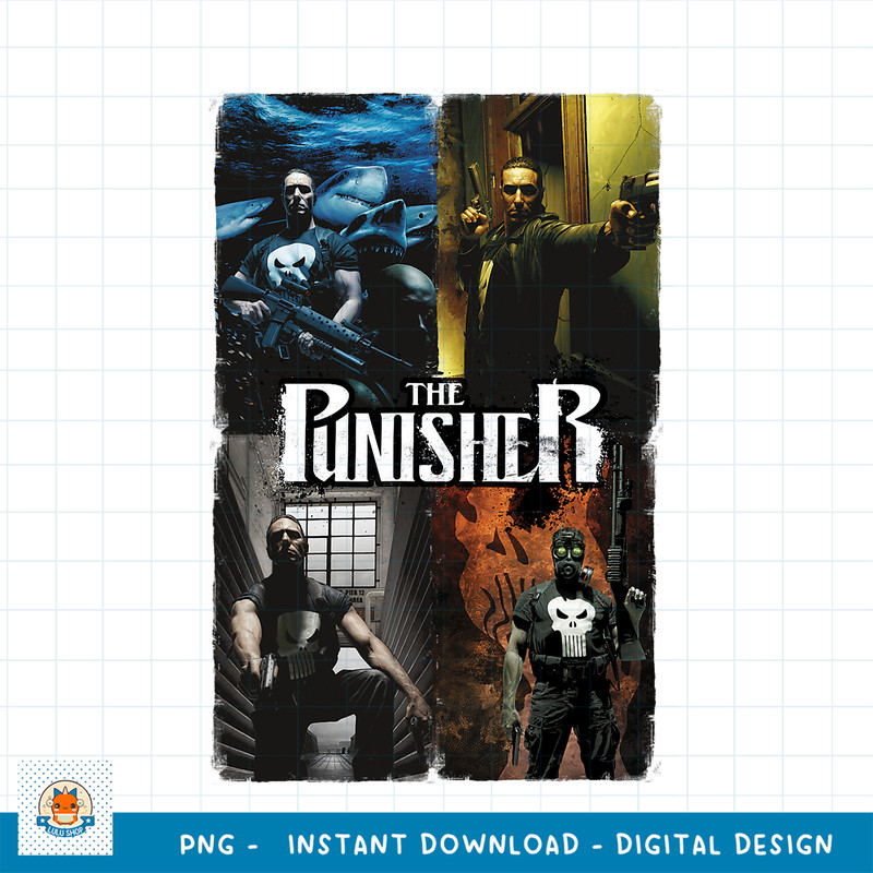 Marvel The Punisher Quad Comic Cover Collage Graphic png, digital download png, digital download .jpg