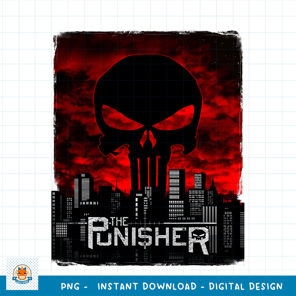 Marvel The Punisher Skyline Cityscape Skull png, digital download .jpg