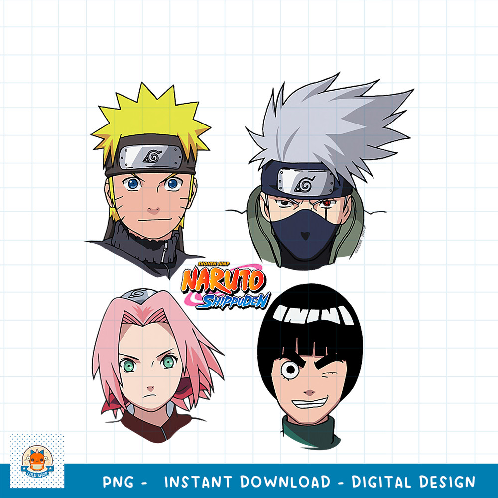 Naruto Shippuden 4 Heads with Logo png, digital download .jpg
