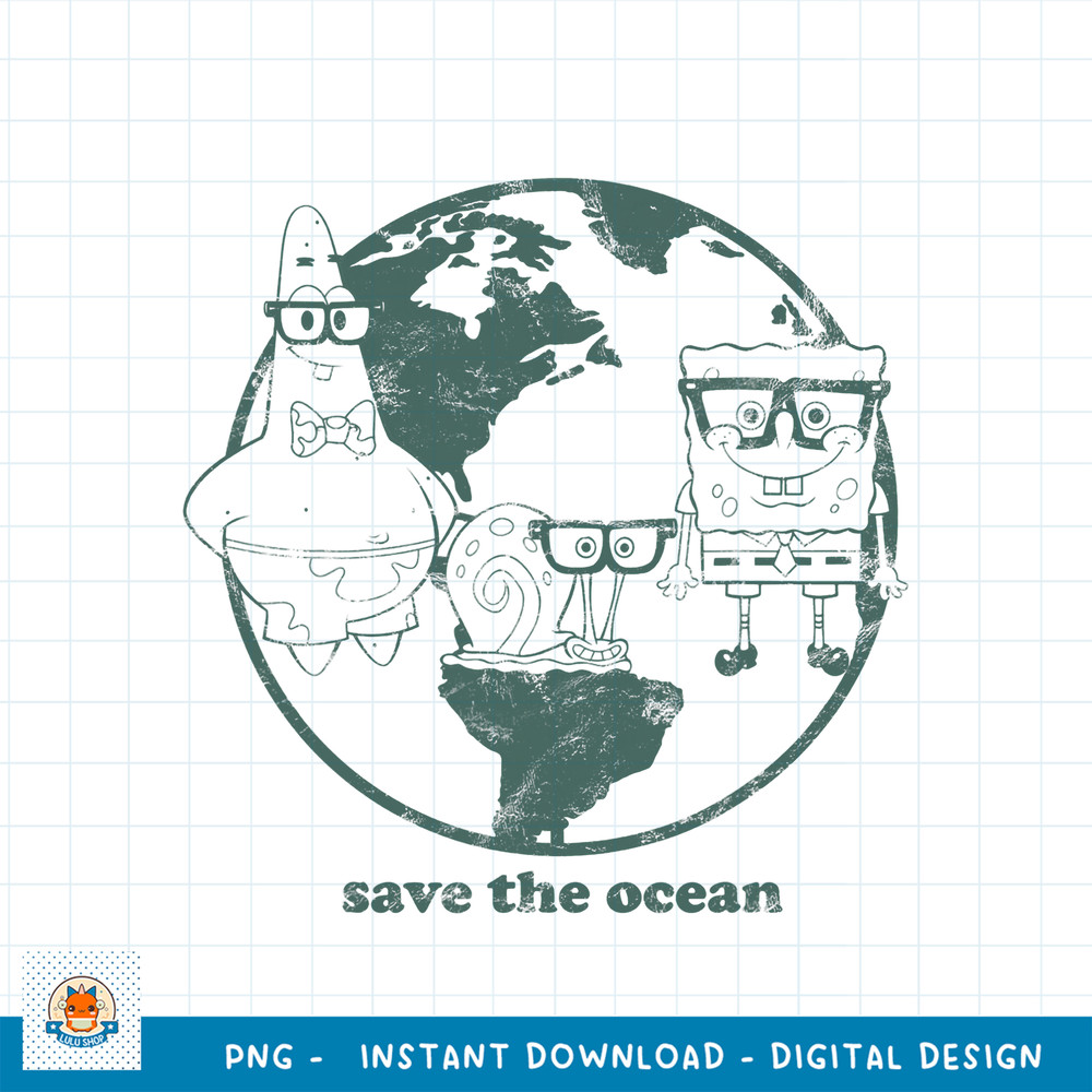 SpongeBob SquarePants Group Save The Ocean Earth Day Text png, digital download .jpg