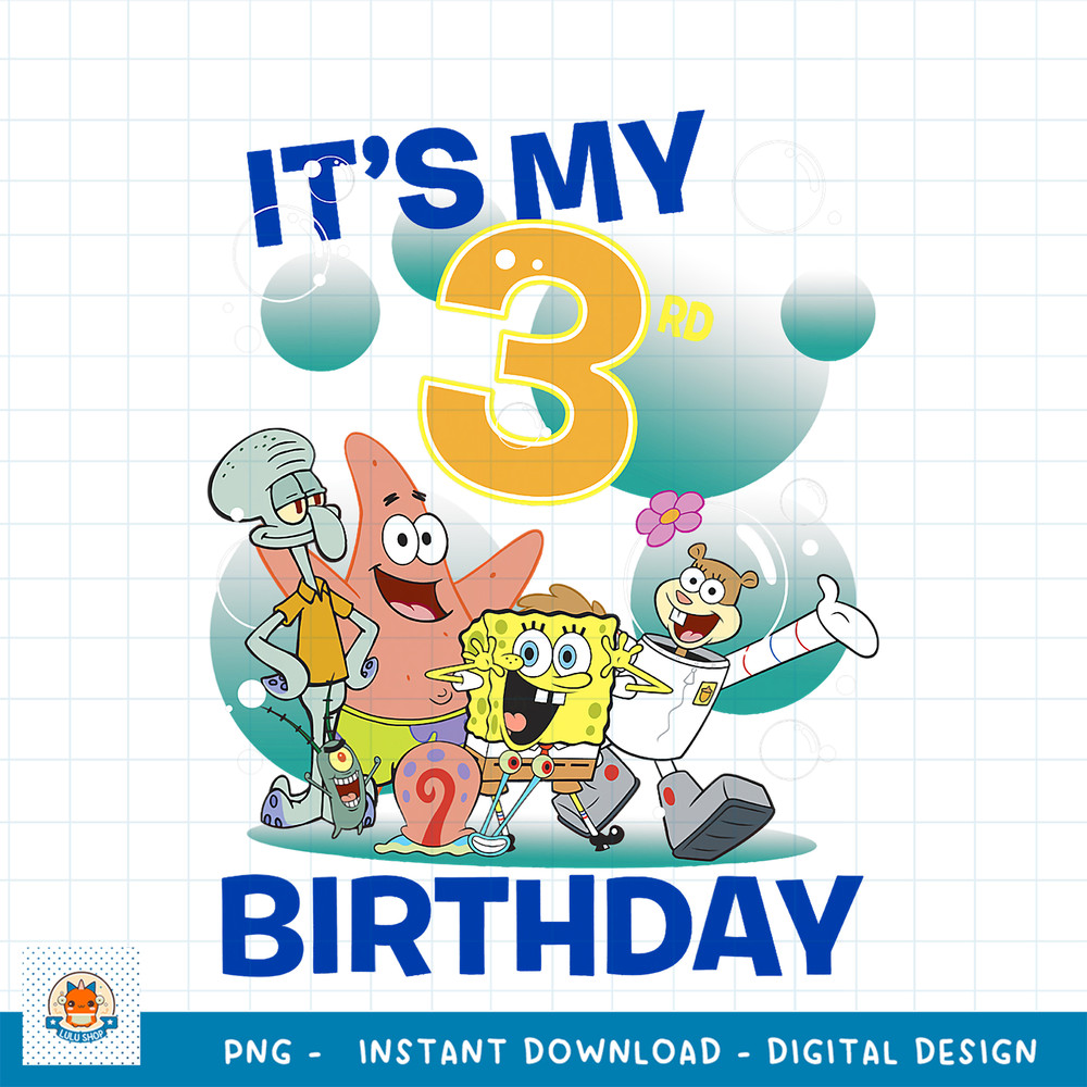 SpongeBob SquarePants It_s My 3rd Birthday Group Shot png, digital download .jpg