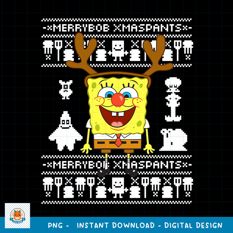 Spongebob SquarePants Reindeer Holiday Sweater png, digital download .jpg