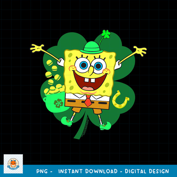SpongeBob SquarePants St. Patrick_s Day Four Leaf Clover png, digital download .jpg