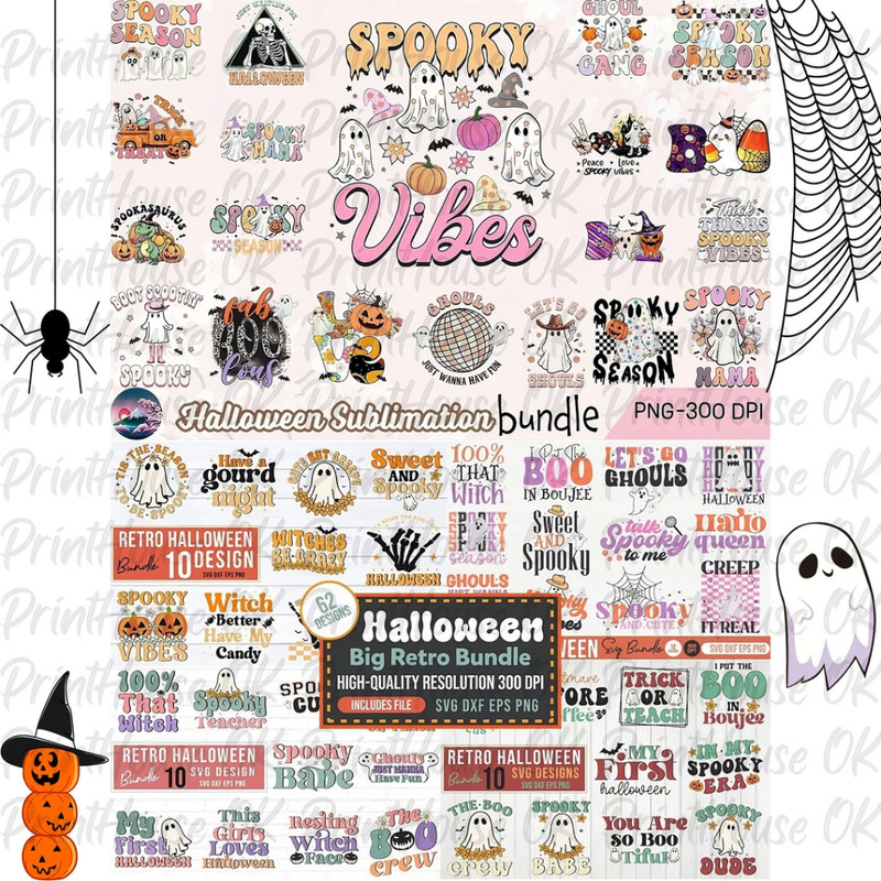Retro Halloween Mega Bundle Whole Store Download With Over 1000 Digital Designs PNG SVG JPG 0