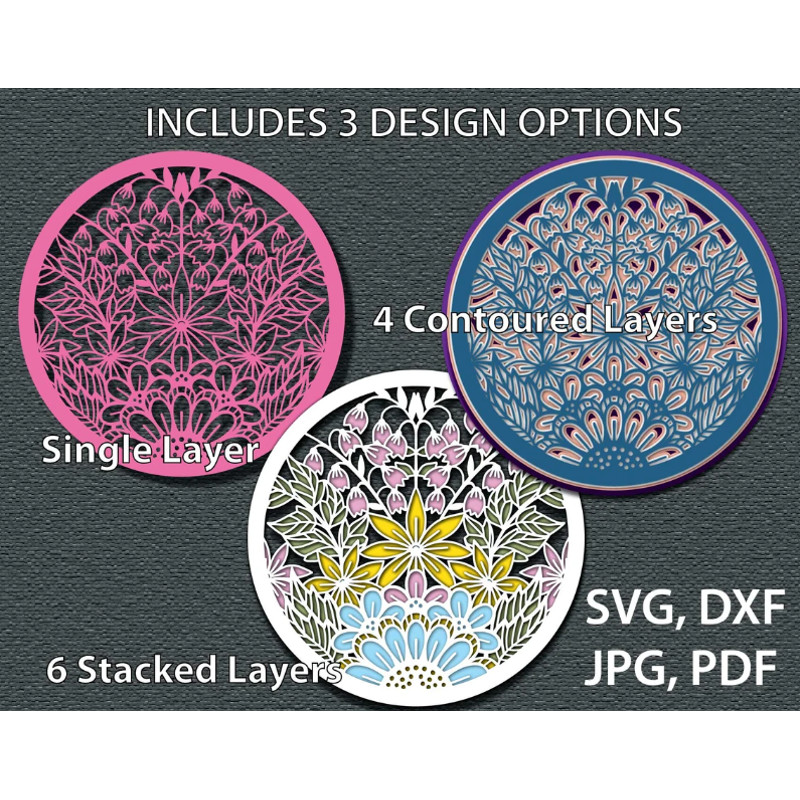 Doodle Garden Mandala Papercut Shadowbox Template 3D Layered Design DiY Instant Download Machine Or 1