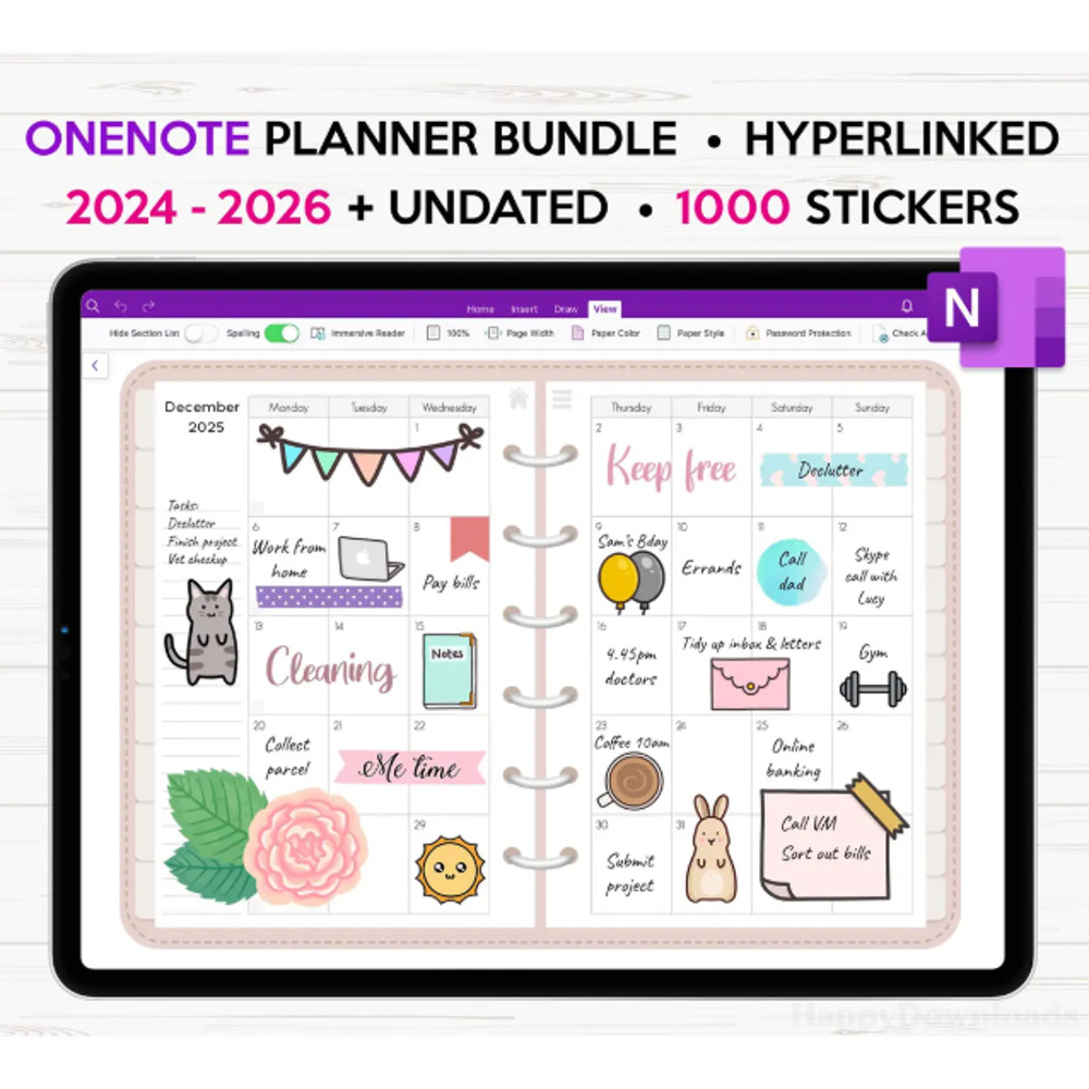 OneNote Planner 2025 2026 Undated Hyperlinked OneNote Digital Planner 2025 OneNote Templates Windo 2