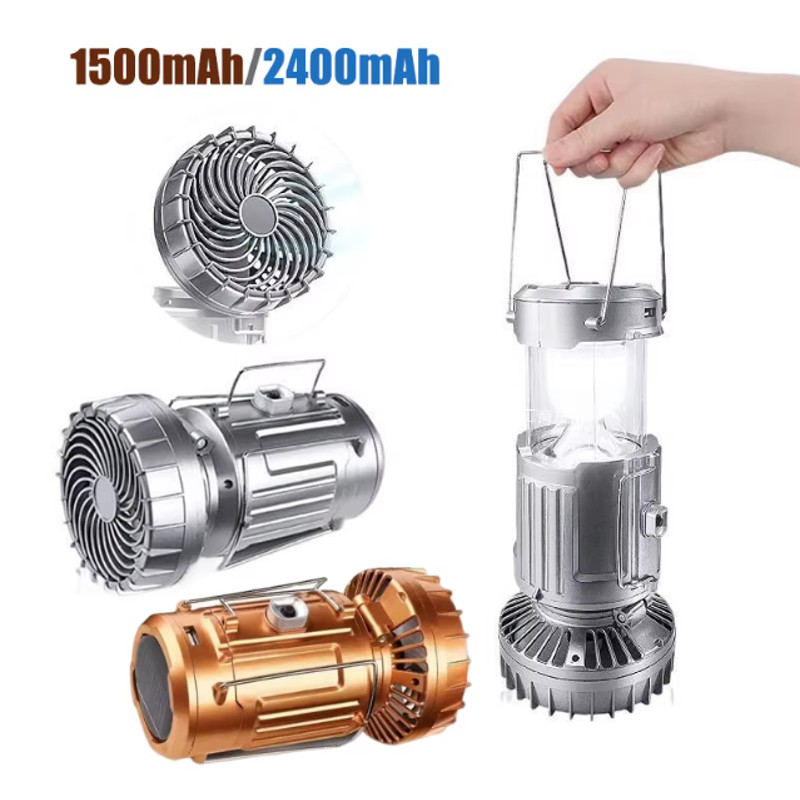 Portable Camping Lanterns Electric Fan 1500mAh2400mA LED Solar Power Hanging Tent Rechargeable Outd 2