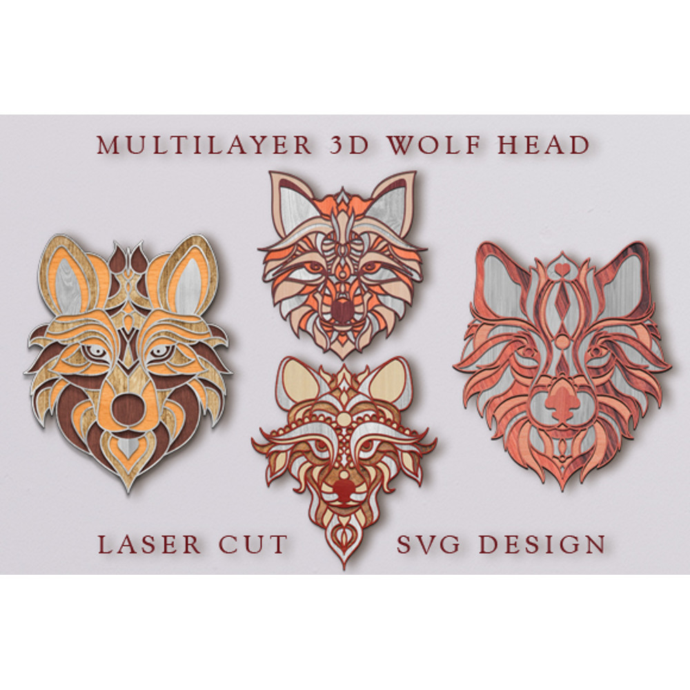 Multilayer 3D Wolf Laser Cut Bundle 0