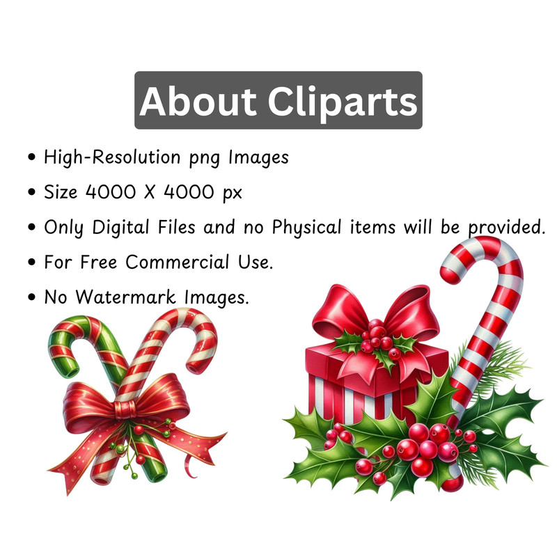 Christmas Candy Cane PNG Clipart Watercolor Xmas Graphic Digital Download for Holiday Projects