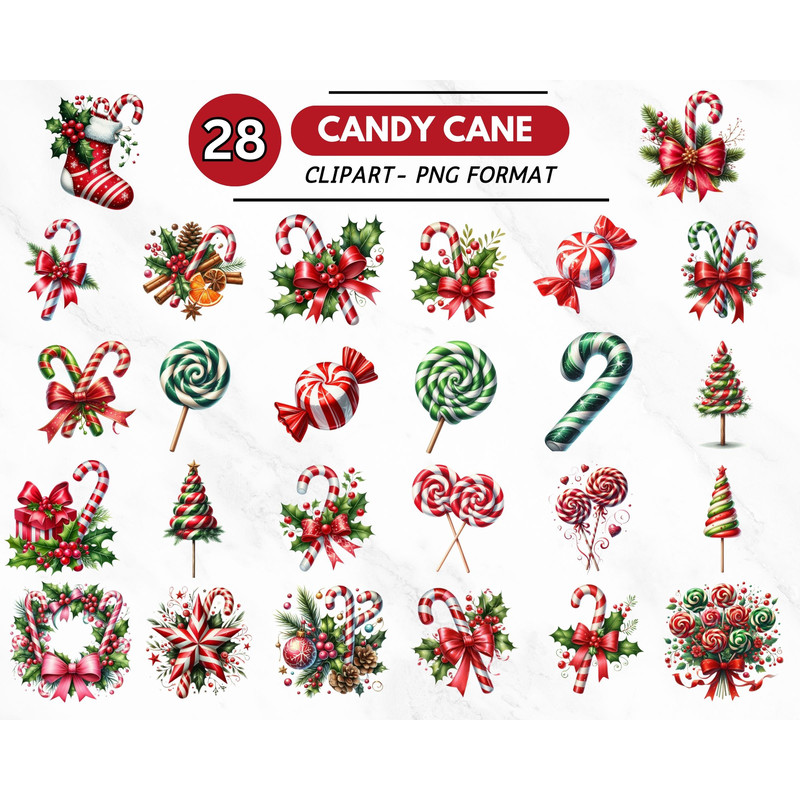 Watercolor Candy Cane Clipart Christmas Sweet PNG Holiday Winter Design for Cards and Invitations