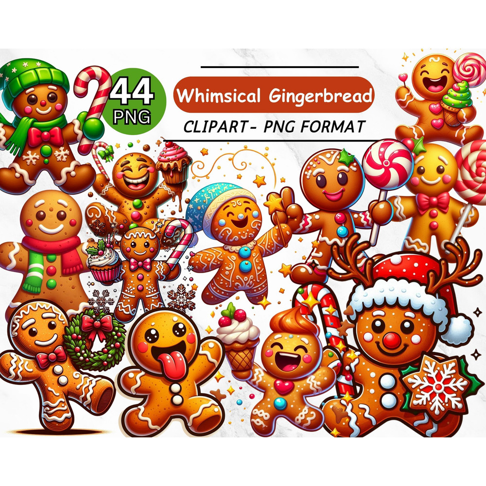 Gingerbread Man Clipart Bundle Christmas Cookie Clipart Holiday Graphics For Printable Festive Digi 0