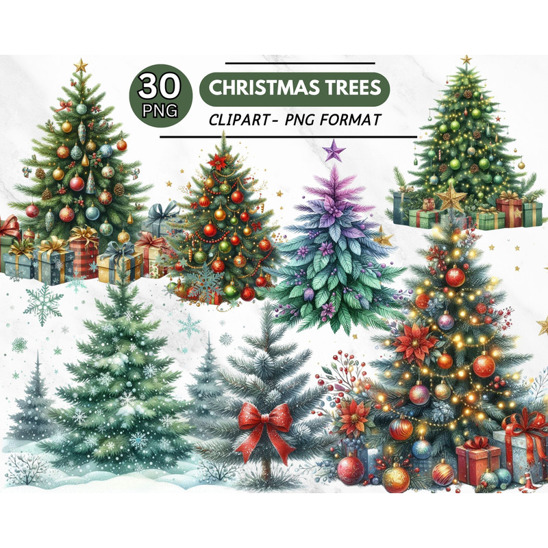 Watercolor Christmas Tree Clipart Christmas Tree PNG Christmas Decor Transparent Background Premium 0
