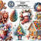 Cozy Christmas Clipart Bundle Boho Watercolor Ornaments Rustic Wreaths Neutral Stockings Santa PNG  0