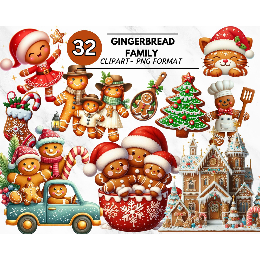 Gingerbread Man Clipart Bundle Christmas Cookie Holiday Printables Festive Graphics Digital Downloa 0