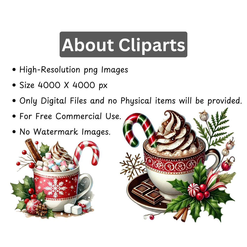 Watercolor Hot Chocolate Clipart Hot Cocoa PNG Christmas PNG Clipart Winter Junk Journal Food Clipa 1