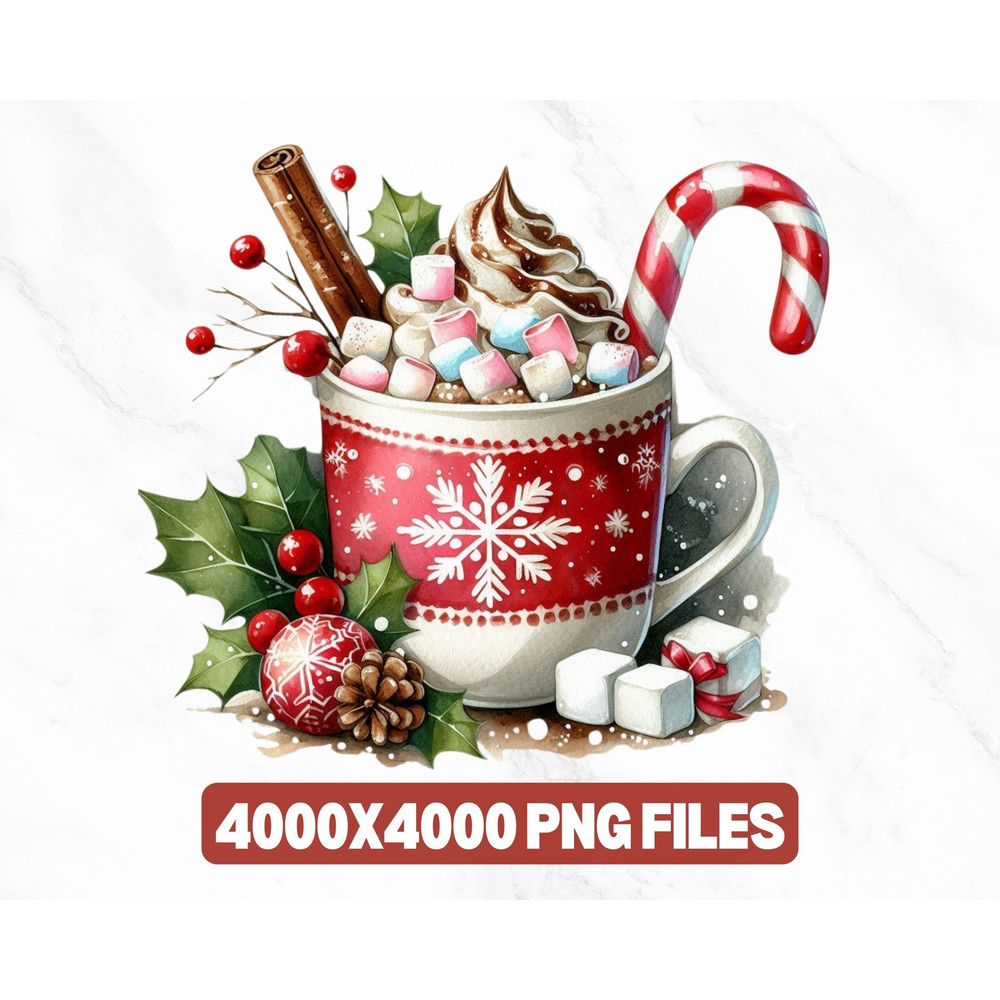Watercolor Hot Chocolate Clipart Hot Cocoa PNG Christmas PNG Clipart Winter Junk Journal Food Clipa 2