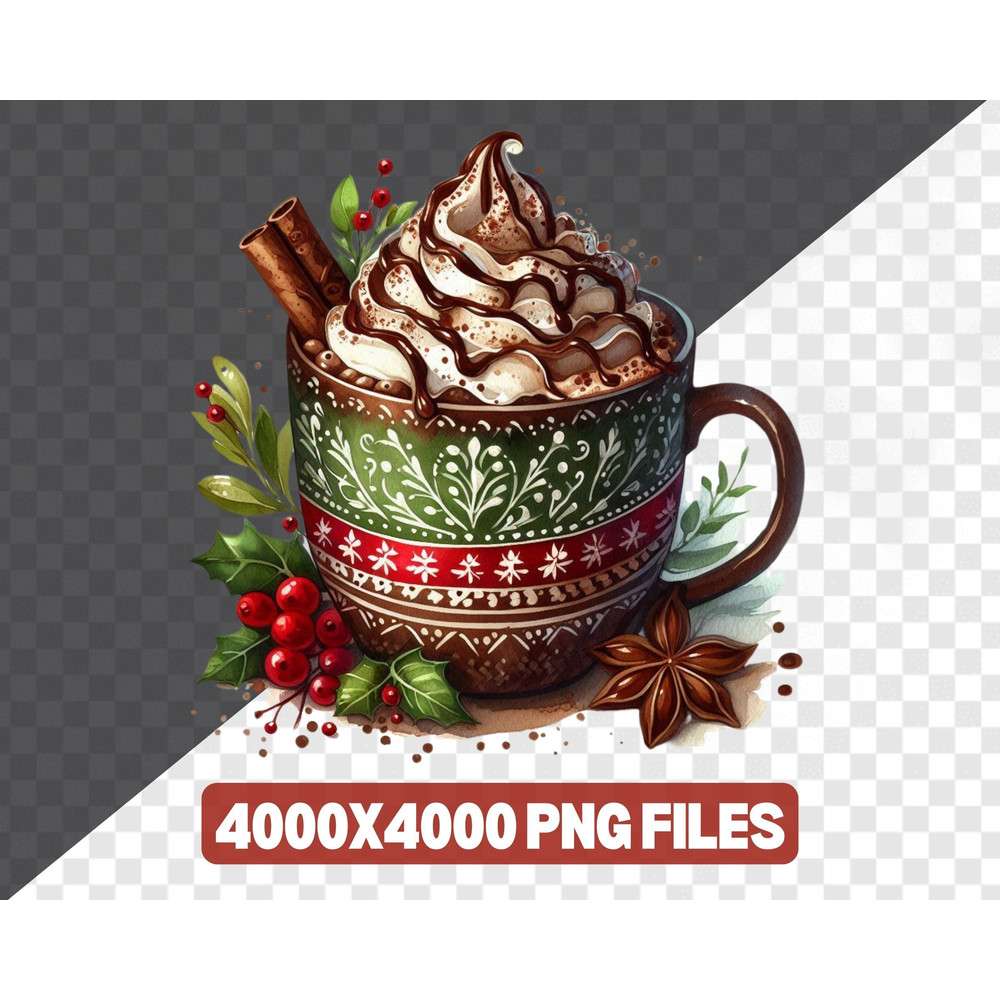 Watercolor Hot Chocolate Clipart Hot Cocoa PNG Christmas PNG Clipart Winter Junk Journal Food Clipa 5