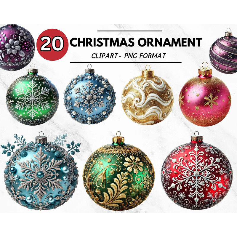 Christmas Ornament Clipart Watercolor Christmas Balls Tree Baubles Holiday Decoration Graphics Digi 0