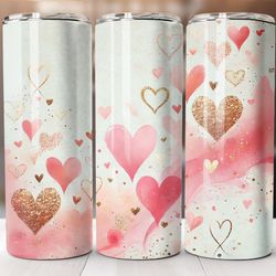 valentine's day tumbler wrap 20oz skinny sublimation png design with red glitter hearts
