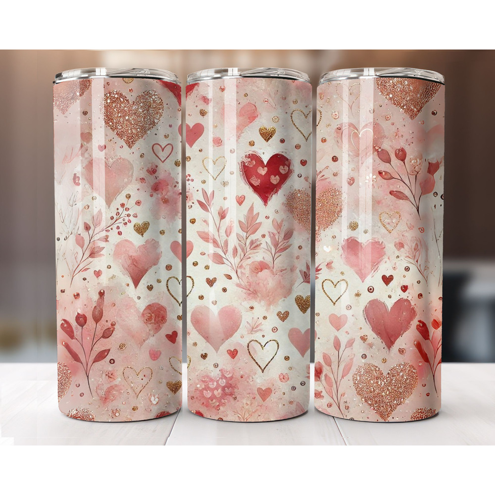 Candy Heart Tumbler Wrap For Valentines Day 20oz Skinny Sublimation PNG Design Straight And Tapered 0