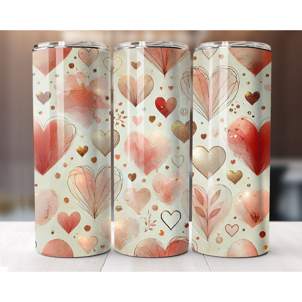Valentines Day Tumbler Wrap 20oz Skinny Sublimation PNG Glitter Hearts Design Straight And Tapered 0
