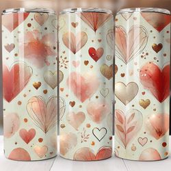 valentine's day tumbler wrap, 20oz skinny sublimation png, glitter hearts design, straight and tapered wrap