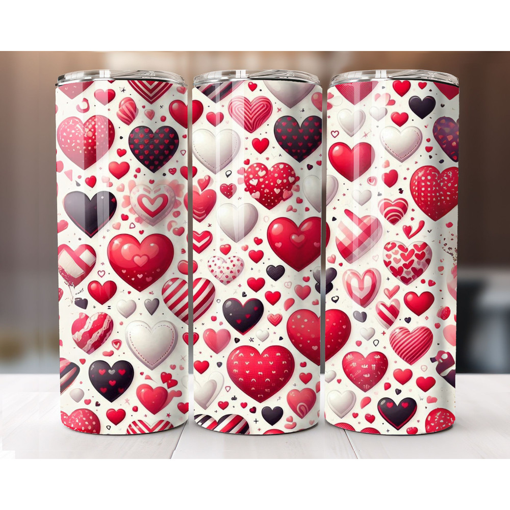 Valentines Day Tumbler Wrap 20oz Skinny Sublimation PNG Design Red Glitter Hearts Straight And Tape 0