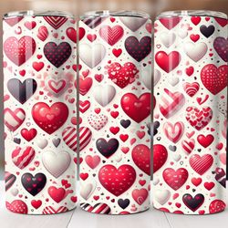 valentines day tumbler wrap, 20oz skinny sublimation png design, red glitter hearts, straight and tapered style