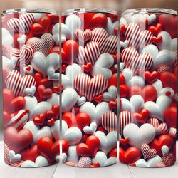 valentines day tumbler wrap, 20oz skinny sublimation png design, pink glitter hearts, straight and tapered style