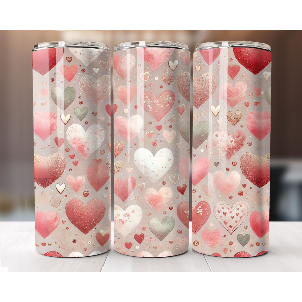 Valentines Day Tumbler Wrap 20oz Skinny Sublimation PNG Design Floral Glitter Hearts Straight And T 0