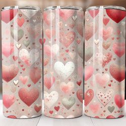 valentines day tumbler wrap, 20oz skinny sublimation png design, floral glitter hearts, straight and tapered style