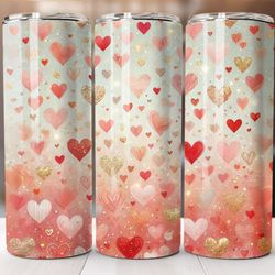 valentines day tumbler wrap, 20oz skinny sublimation png design, purple glitter hearts, straight and tapered style
