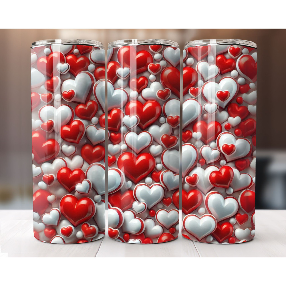 Valentines Day Tumbler Wrap 20oz Skinny Sublimation PNG Design Ombre Glitter Hearts Straight And Ta 0