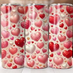 valentines day tumbler wrap, 20oz skinny sublimation png design, rainbow glitter hearts, straight and tapered style