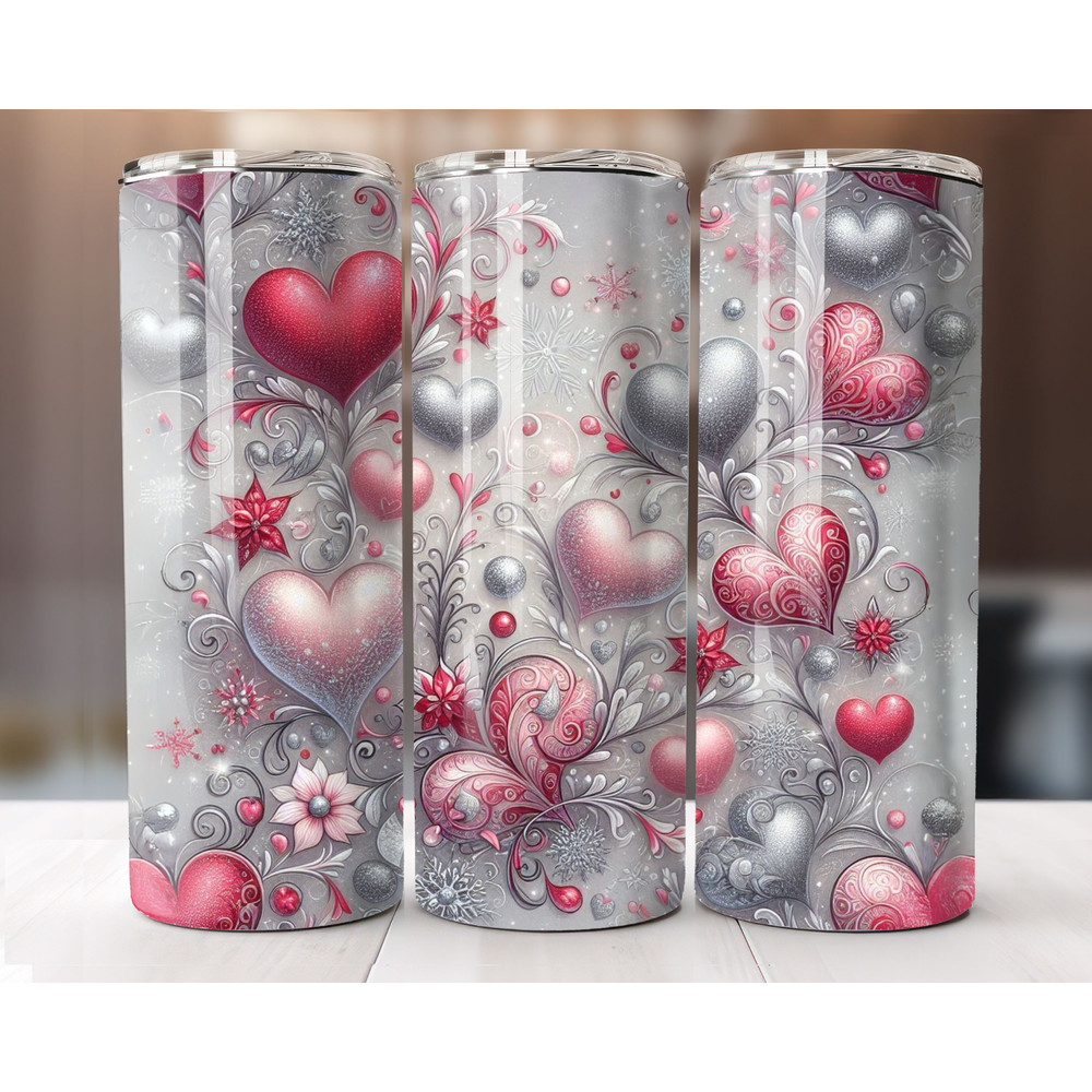 Valentines Day Gnome Tumbler Wrap 20oz Skinny Sublimation PNG Pink Glitter Hearts Straight And Tape 0