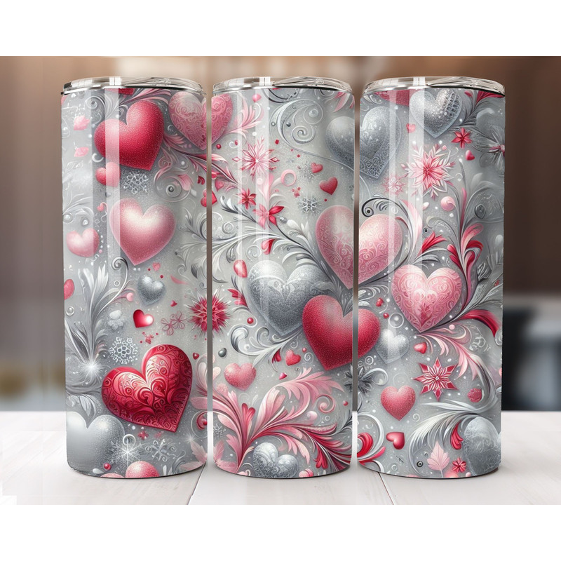 Valentines Day Tumbler Wrap Romantic Glitter Hearts Tumbler Wrap 20oz Skinny Sublimation PNG Valent 0