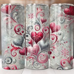 valentines day tumbler wrap, png, 20oz skinny sublimation, glitter hearts design, straight & tapered ombre hearts