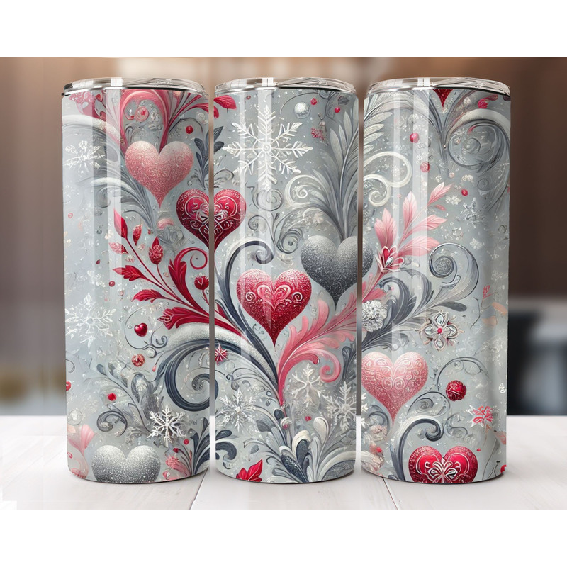 Valentines Day Tumbler Wrap PNG Ombre Glitter Hearts Tumbler Wrap 20oz Skinny Sublimation PNG Valen 0