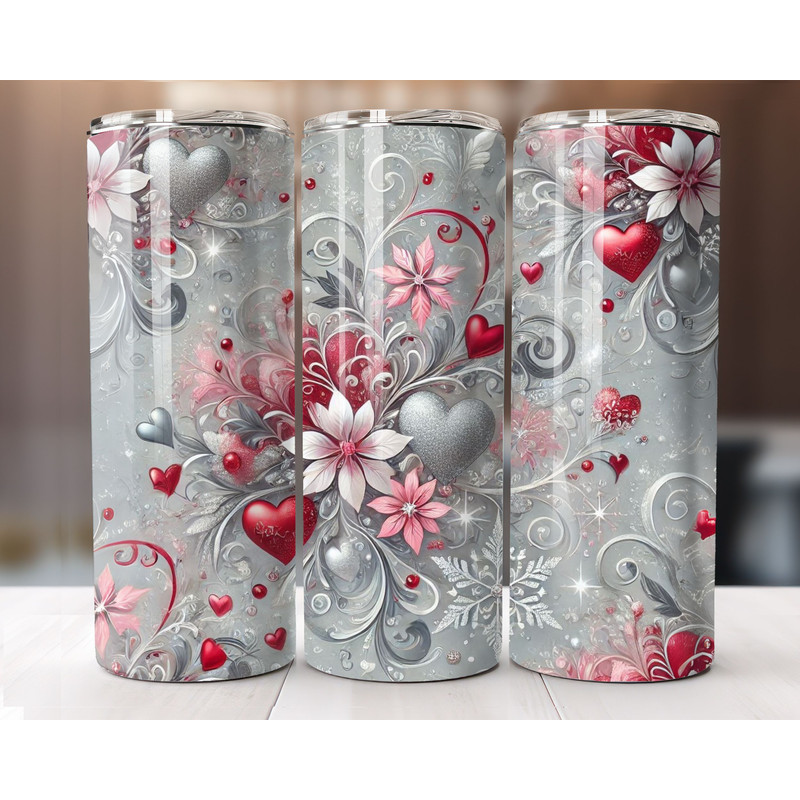 Valentines Day Tumbler Wrap 20oz Skinny Sublimation PNG Red Pink Hearts Straight Tapered 0