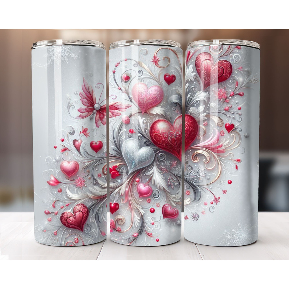 Valentines Day Tumbler Wrap 20oz Skinny Sublimation PNG Romantic Glitter Hearts Straight Taper Lov 0